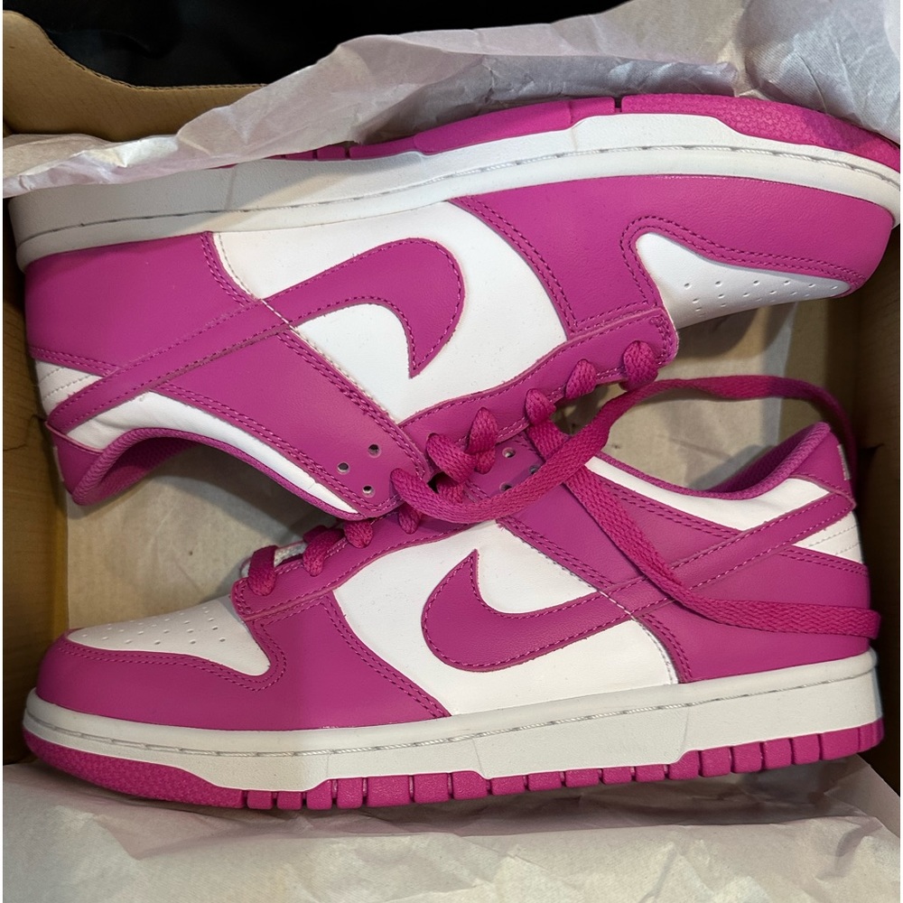 Nike Dunk Low. White/Active Fuchsia. Brand new. Size 7 Youth